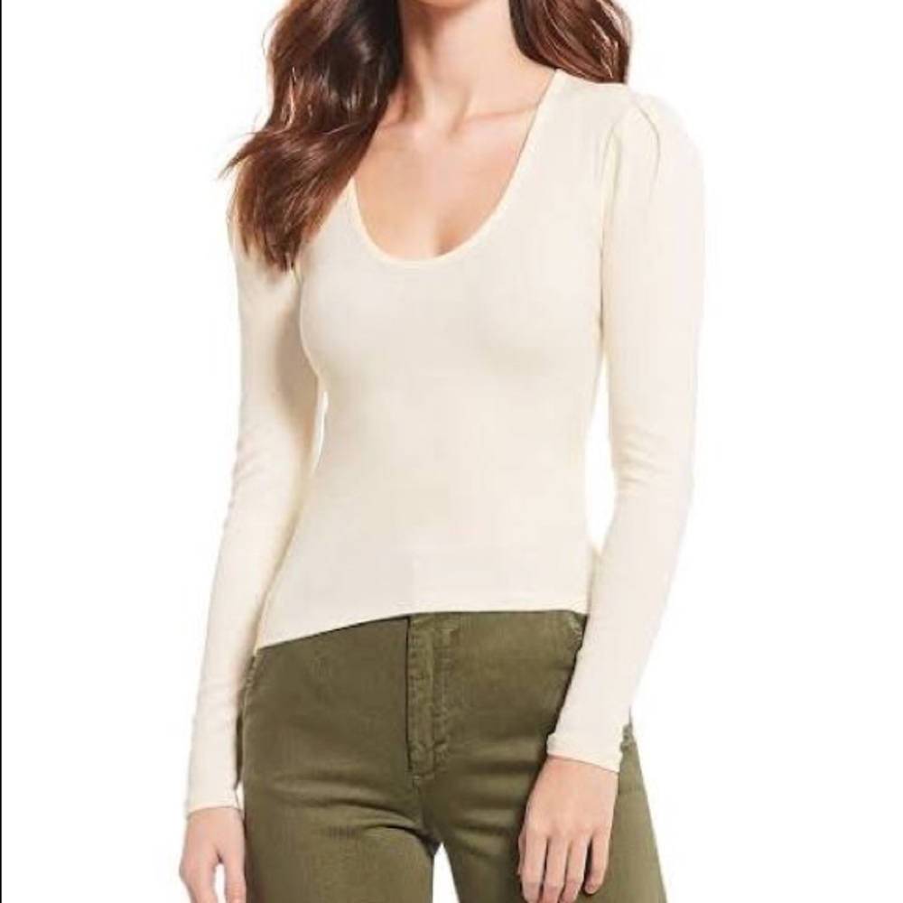 🌴FREE PEOPLE Hey Lady Puff Sleeve Top Ivory L